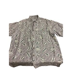 Silk Traders Mens XL Hawaiian Shirt Pineapple Leaf Print Button Up Aloha